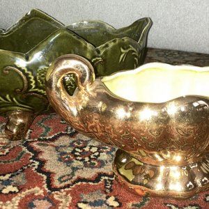 Ceramic Planters Mid Century HOLLYWOOD REGENCY FLUTED Style MCM Planter Gold